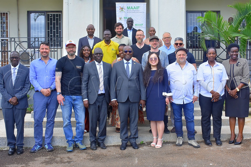 The group of German coffee dealers together with officials from the Ministry of Foreign Affairs and the agriculture ministry during their engagement. (Photo by Julius Luwemba)