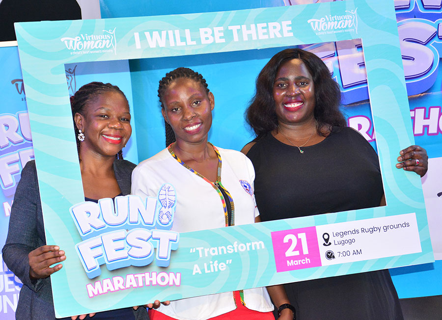 Martha Ssemewanga (left), Judith Kyakusiima (centre) and Doreen Kimuli pose for a photo