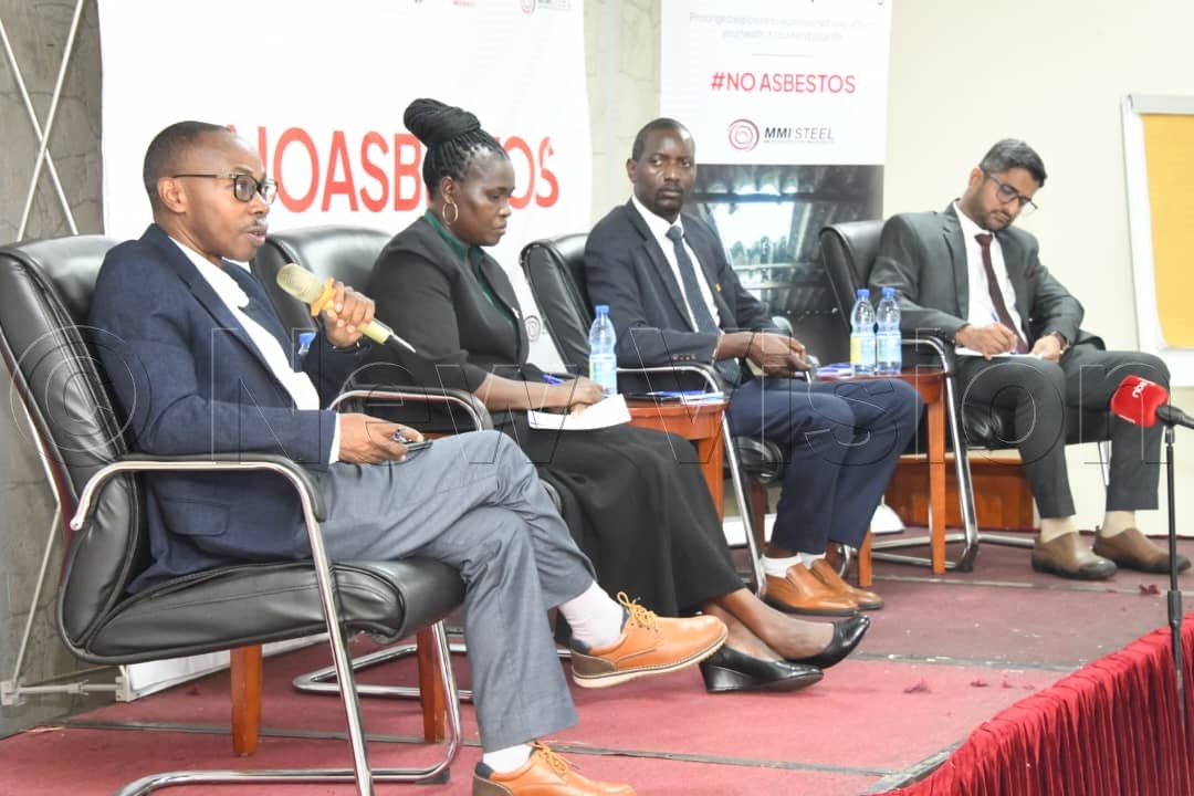 Panel discussion: (left to right) Dr Didacus Nihamye, Health Geographer, Ministry of Health, Sylvia Nakami, Executive Director, Rays of Hope Hospice Jinja, Dr James Kafeero, Cancer Public Health Specialist, UCI and Heramb Kumthekan, the CEO of MMI steel. (Credit: Mpalanyi Ssentongo)
