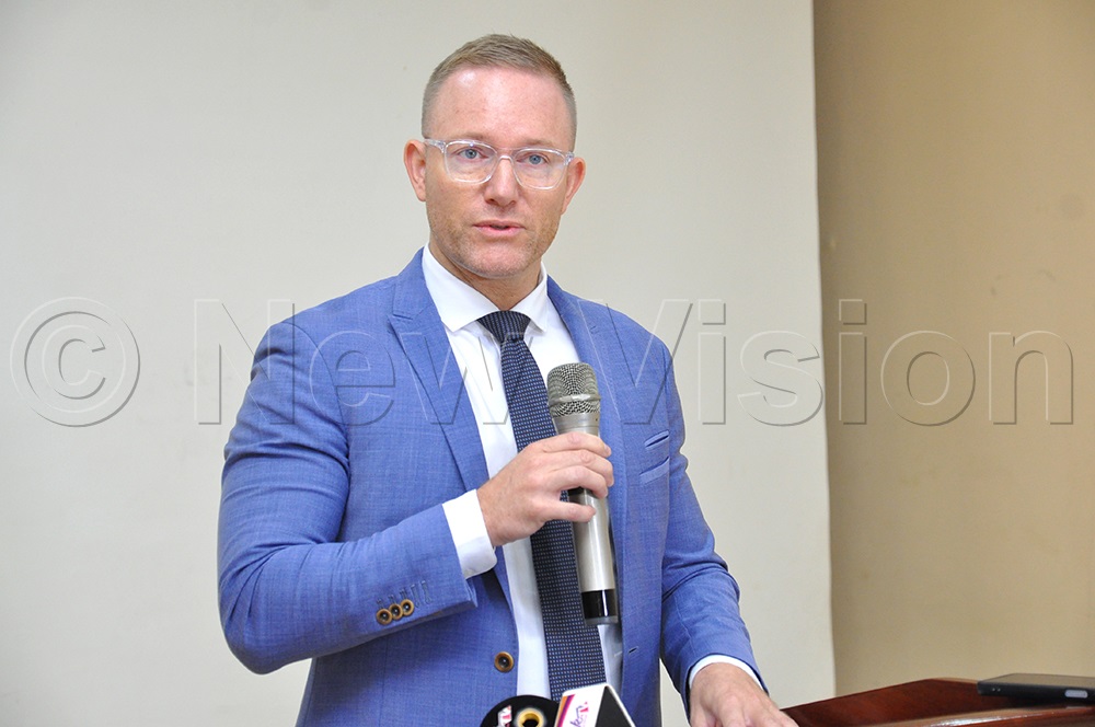 Philippe Roussel Deputy Head of Development Cooperation Embassy of Germany addressing participants. This was during the high-level stakeholders’ engagement meeting at Imperial Royale on August 20, 2025. (Photo by Nancy Nanyonga)