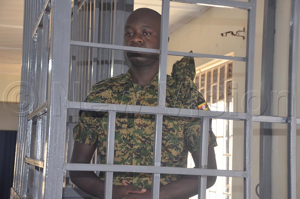 Private Bernard Khauka, attached to Defence Intelligence, confessed to absenting himself from duty without official leave. He made the confession before the General Court Martial (GCM) at Makindye in Kampala and he will return to court on February 26, 2026 for brief facts from the state. (Credit: Douglas Mubiru)