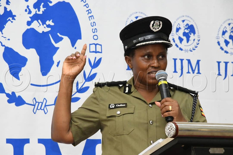 Criminal Investigations Directorate (CID) deputy director Chelimo Beata speaking during the launch of the report. (Photo by Mpalanyi Ssentongo)