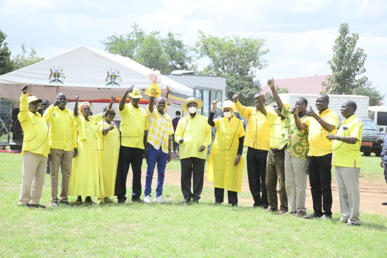 President Yoweri Museveni and First Lady Janet Museveni pose for a photo with NRM leaders.