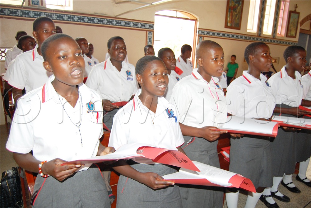 The students from  Prime SS Buwama leading the singing during mass.