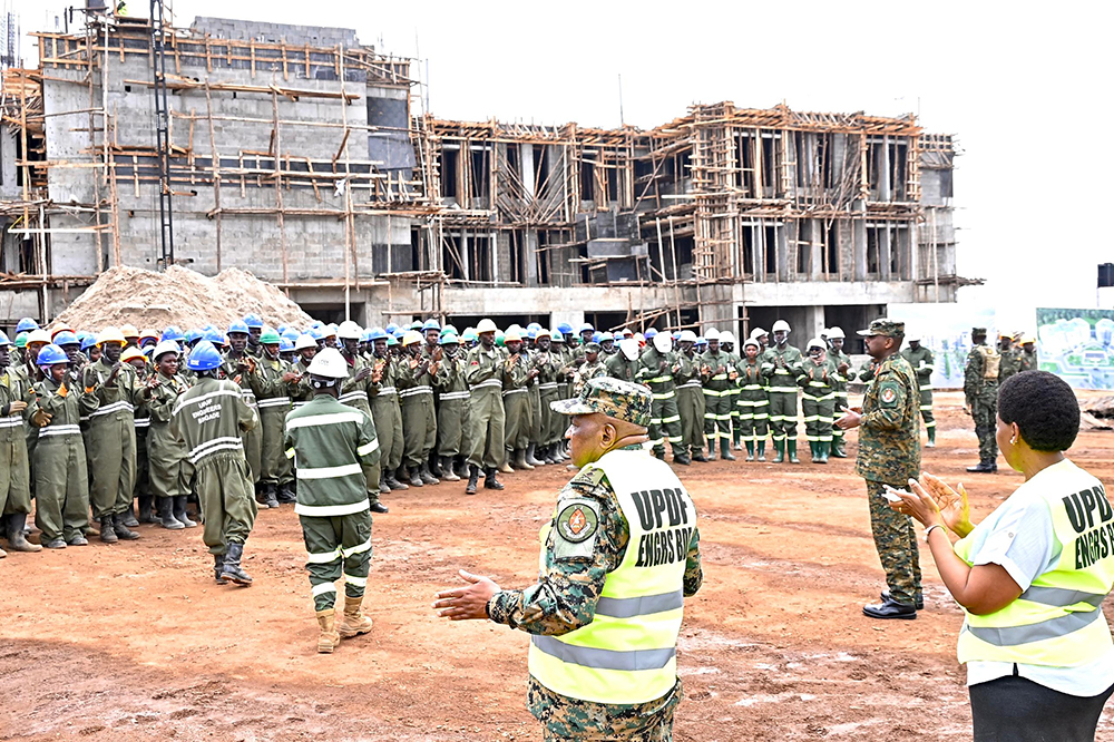 CDF Muhoozi speaking to the UPDF engineers. (Courtesy)