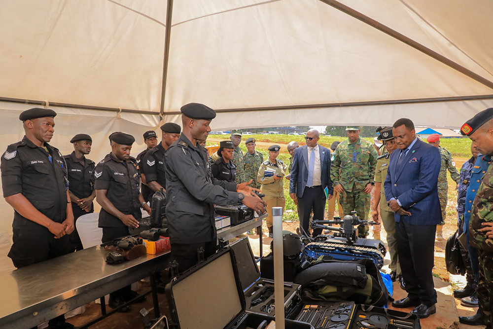 A delegation from the Eastern Africa Standby Force (EASF), inspecting some of the equipment used by the Uganda Police Force during a visit to Naguru headquarters. (Credit: Police)