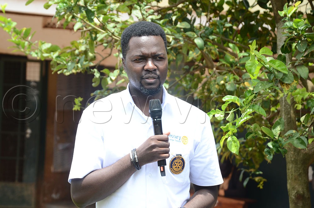 Kenneth Rubango, President of the Rotary Club of Muyenga Tankhill remarks during the launching event at Kansanga Priamry school Makindye division Kampala city on April 2, 2026. (Credit: Lawrence Mulondo)