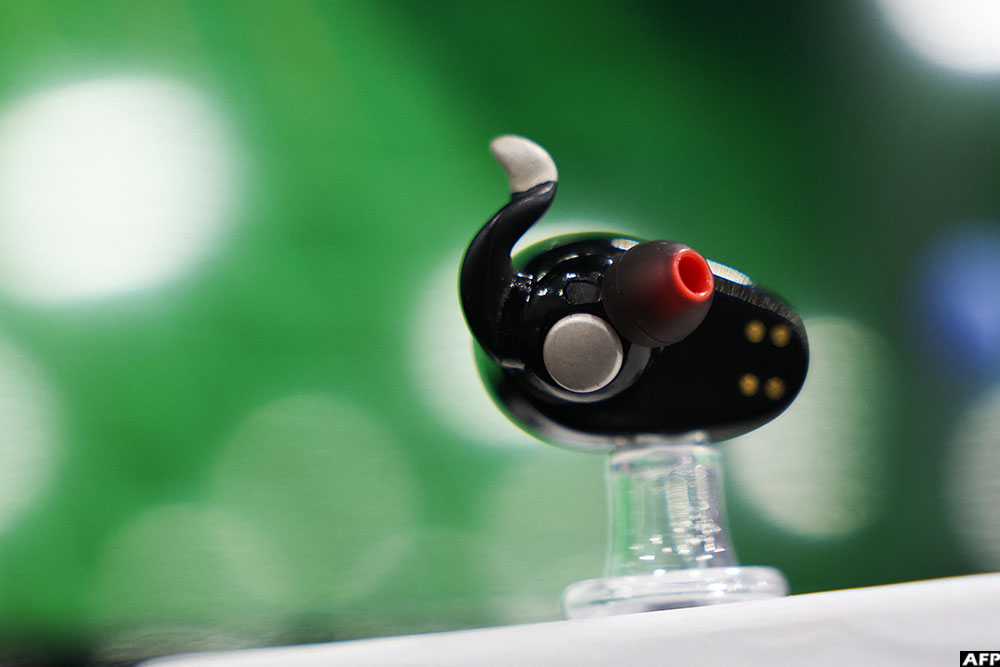 A Naqi Logix neural interface earbud is displayed during CES Unveiled ahead of the Consumer Electronics Show (CES) in Las Vegas, Nevada on January 4, 2026