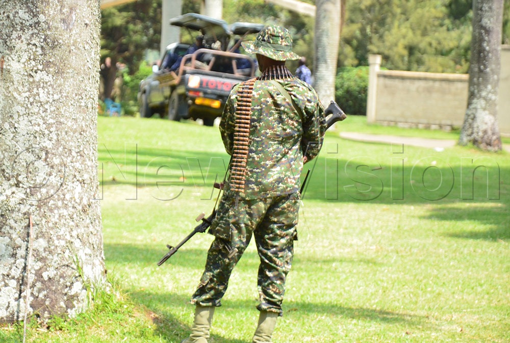 UPDF and Police officers at the Tooro Parliamentary grounds in Mucwa.