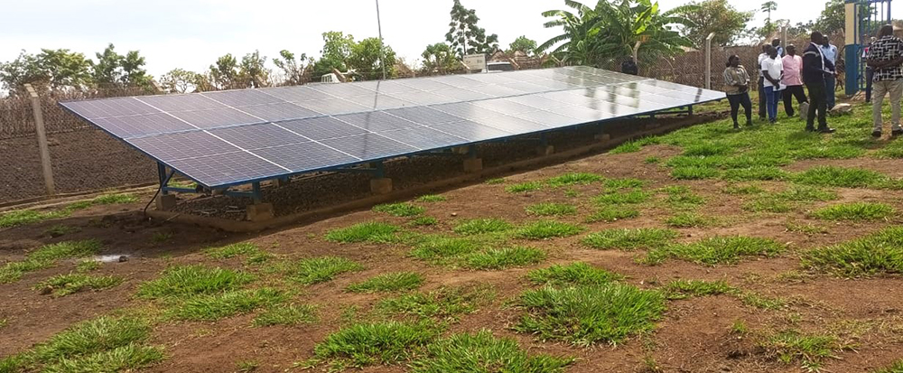 The solar panels installed for the water supply in Ayillo II refugee Settlement in Adjumani district. (Courtesy)