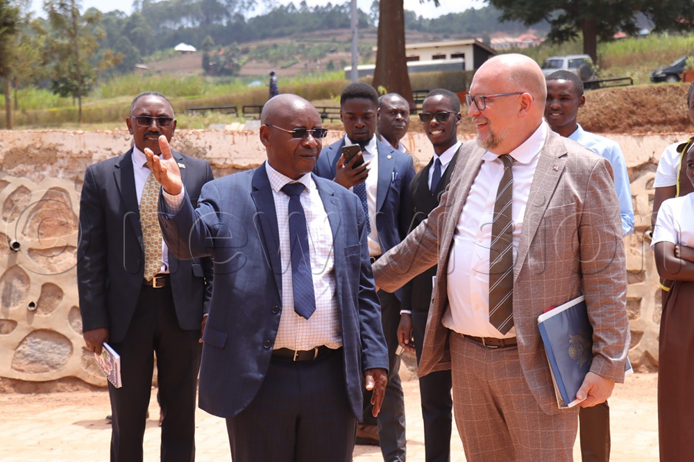 U.S. Acting Ambassador to Uganda, Mikael (Mika) Cleverley, with Acting Vice Chancellor of Kabale University, Prof. Johnny Mugisha and Kabale District Resident Commissioner, Rtd Maj Godfrey Katamba. (Photo by Nelson Ahimbisibwe)