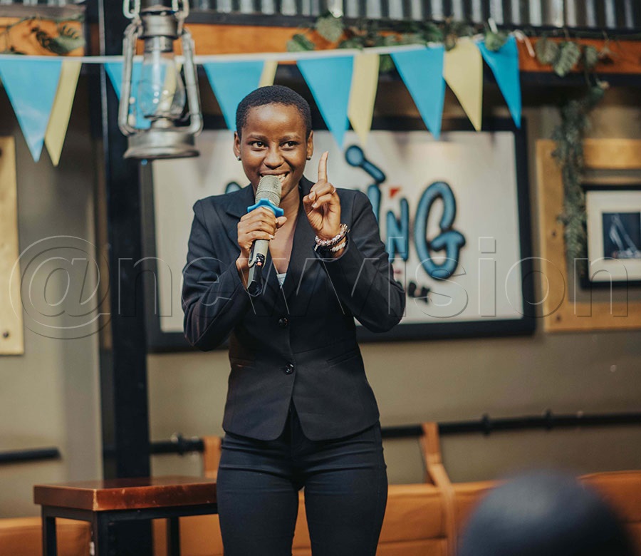 16-year-old Kaabu performing at the Marabou Laugh Fest at Donel's Bistro in Ntinda. Photo by Nicholas Oneal