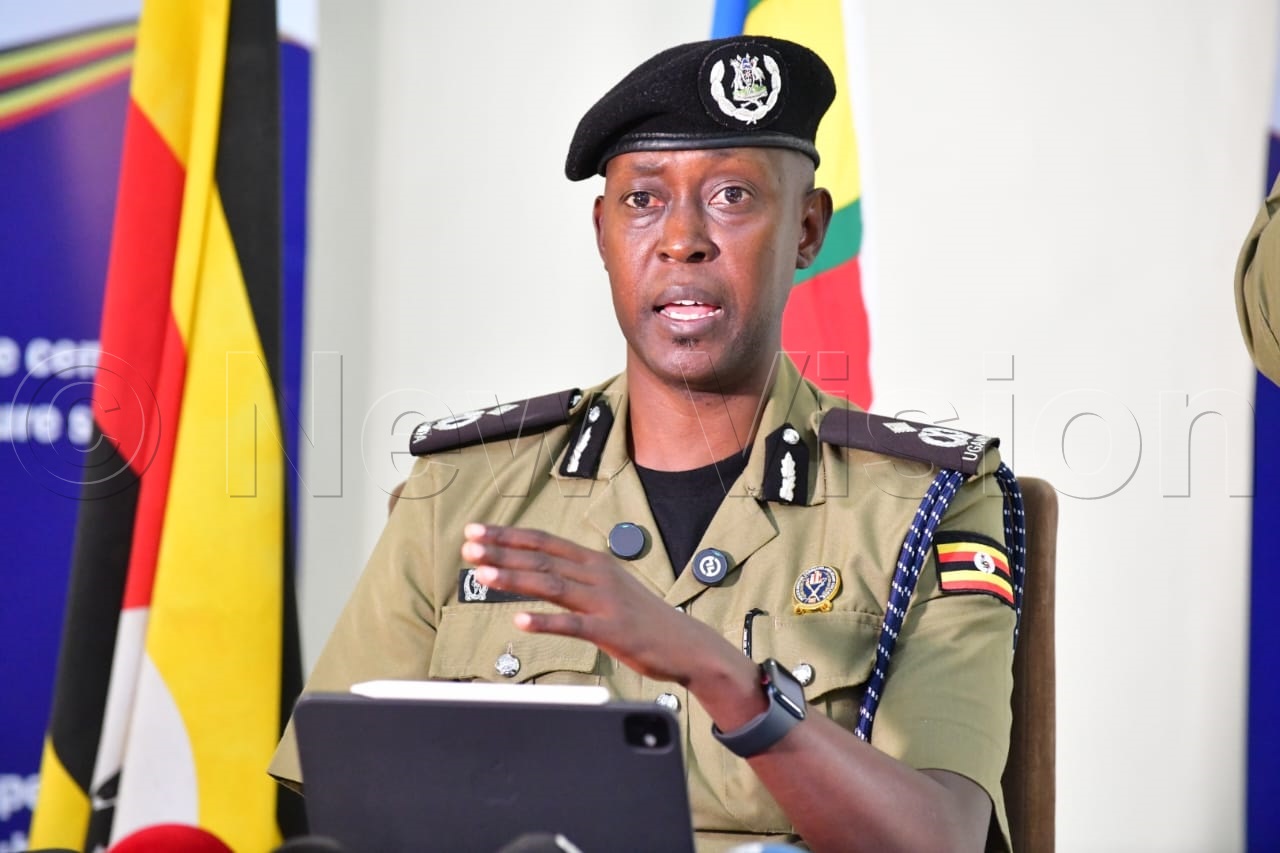 Police spokesperson Rusoke Kituuma addressing a press conference at Police Headquarters in Naguru on Tuesday (April 7). (Credit: Mpalanyi Ssentongo)