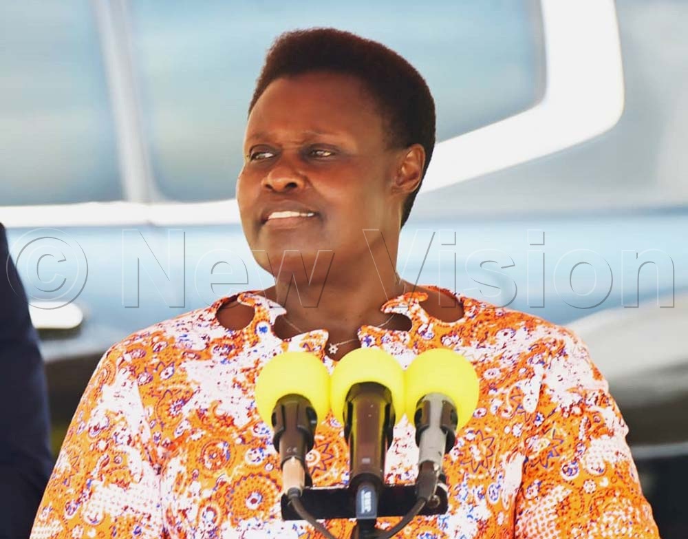 The Vice President of Uganda, Jessica Alupo, addressing the people of West Nile and students of Muni University during the launch of the teaching and research hospital. (Credit: Robert Ariaka)