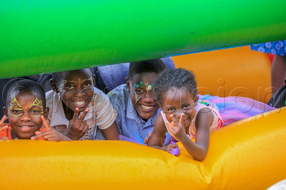 Children having fun from bouncing castles. 