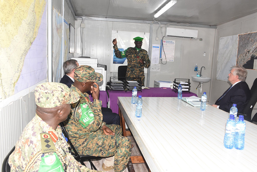 Commanding officer, Level 11 hospital, Capt. Dr Robert Obwapus, briefing the H.E. Riley on the status of the hospital. (Courtesy)