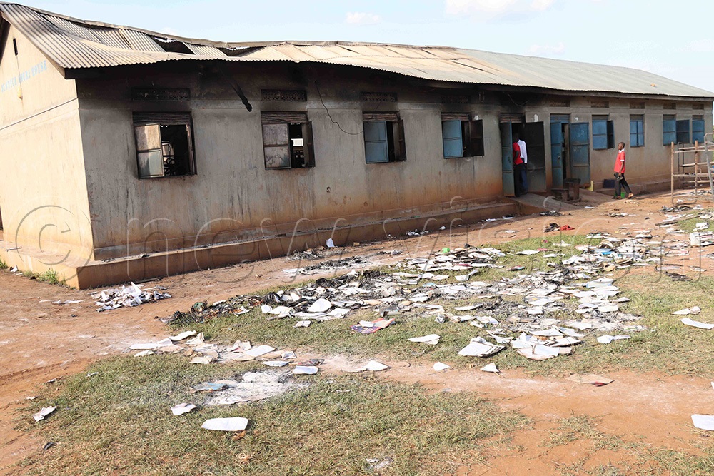 The dormitory, Justice Rubby Opio Aweri block, that was destroyed by fire on Wednesday at Agwata Secondary School in Dokolo district. (Photo by Hudson Apunyo)