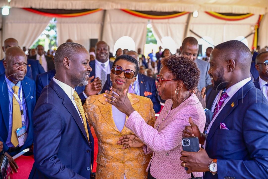 Dr Jane Ruth Aceng congratulating Thomas Tayebwa upon election as deputy speaker of 12th parliament. (Credit: Miriam Namutebi)