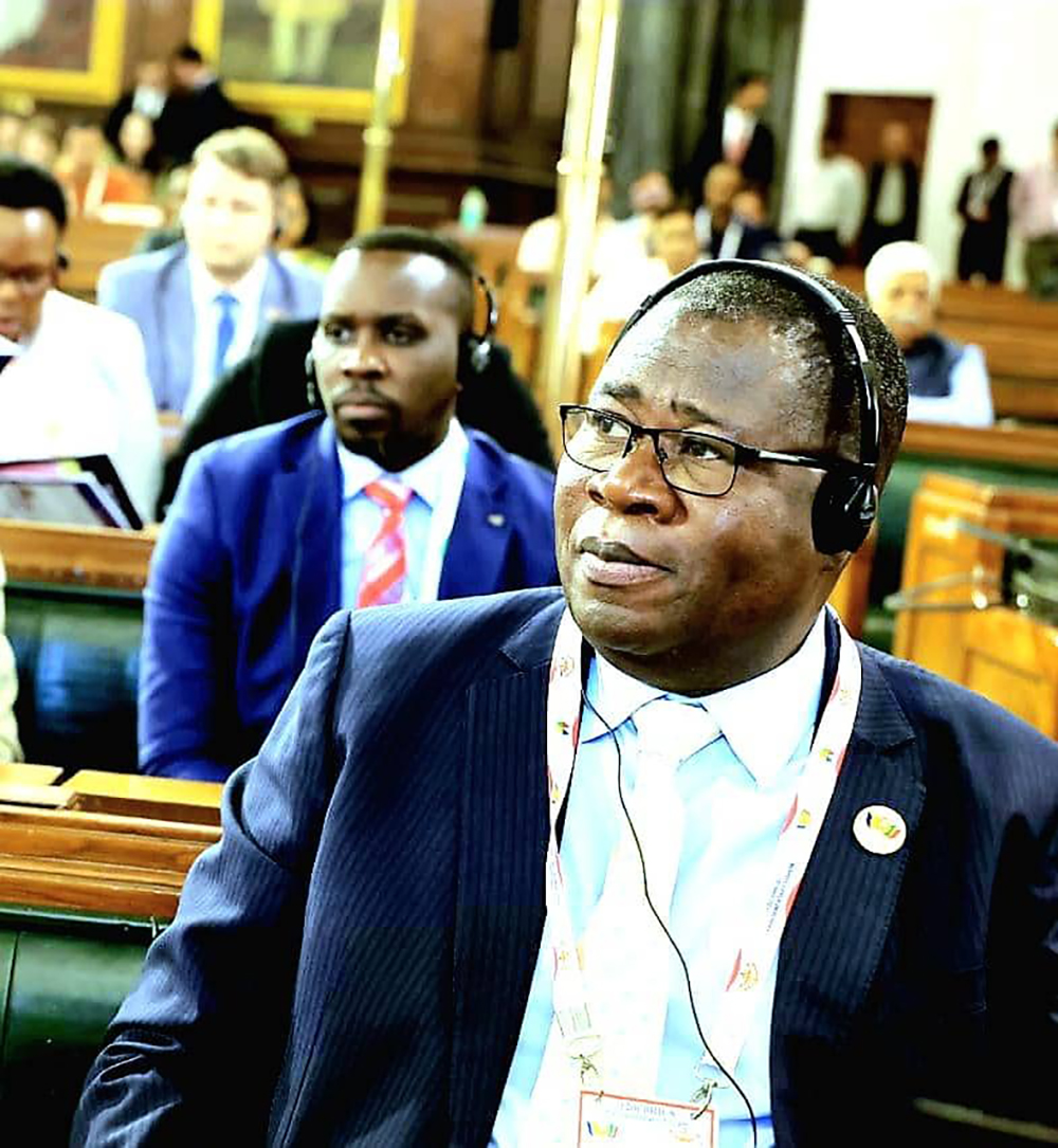 Speaker of Parliament Jacob Marksons Oboth with Leader of the Opposition Hon. Joel Ssenyonyi in the background. (Courtesy)