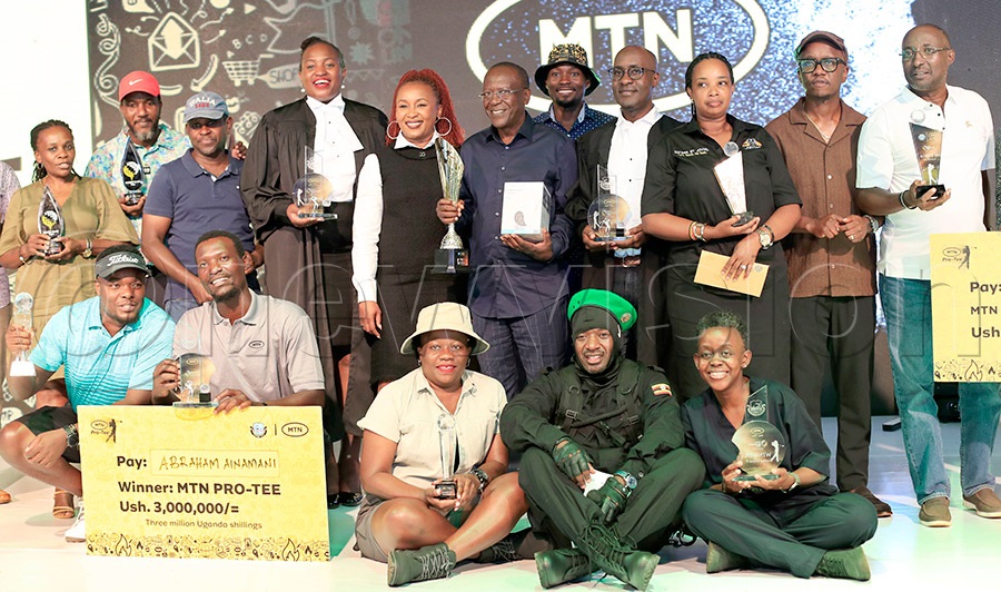 The different winners pose with their prizes after the June MTN Quartely Tees Tournament at Entebbe Club, June 20, 2026. Photo by Michael Nsubuga