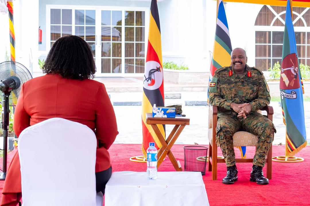 Gen. Muhoozi Kainerugaba hosting Ms Claire Akamanzi, the CEO of NBA Africa. (Courtesy)