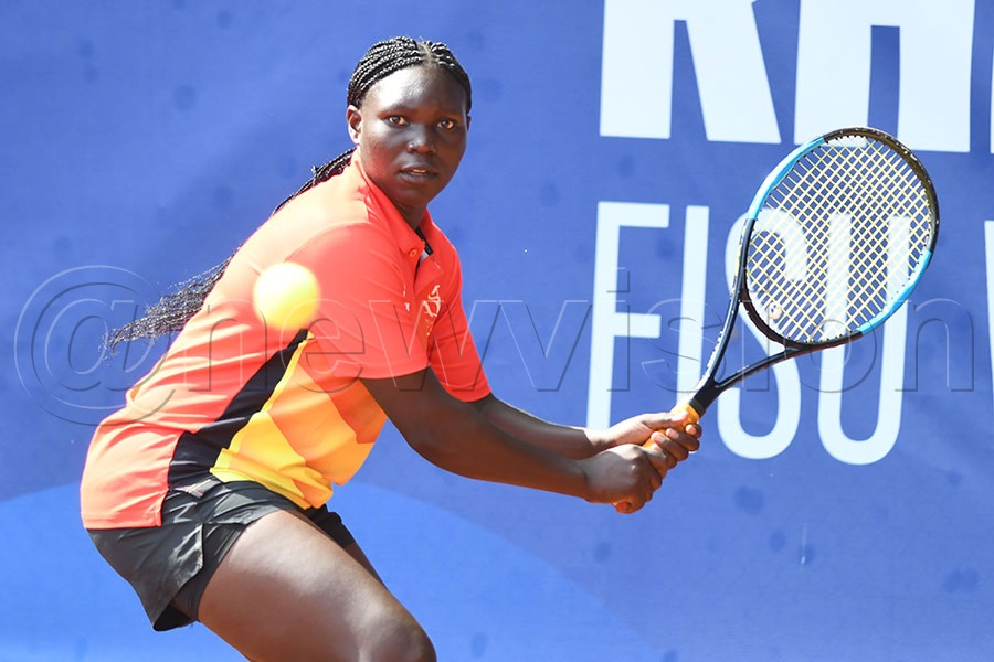Patience Athieno in action at the ETUF Tennisanlage in Essen, July 17, 2025. The Ugandans lost 2-0. Photo by Michael Nsubuga