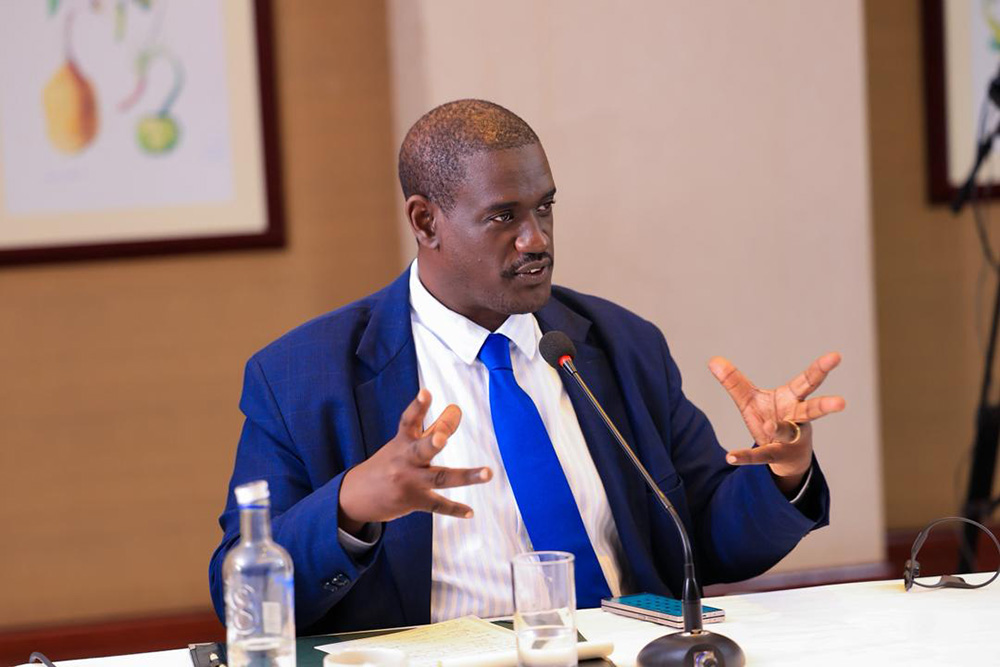 Elison Karuhanga speaking during the Judicial Service Conversations. (Courtesy photo)