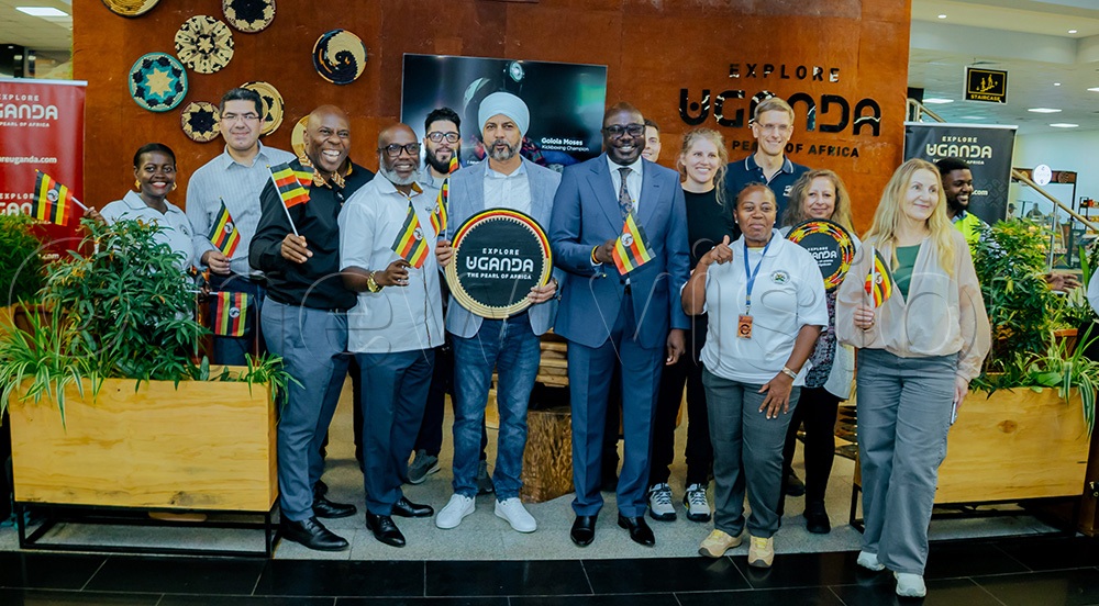Officials from the tourism ministry together with diplomats from Uganda High Commission in Canada welcoming a group of Canadian travel influencers for a 10-day familiarisation trip around Uganda. (Credit: Julius Luwemba)