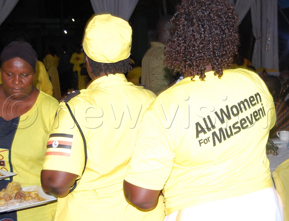 NRM women donning a party t-shirt with the slogan: "All women for Museveni." (Credit: Mathias Mazinga)