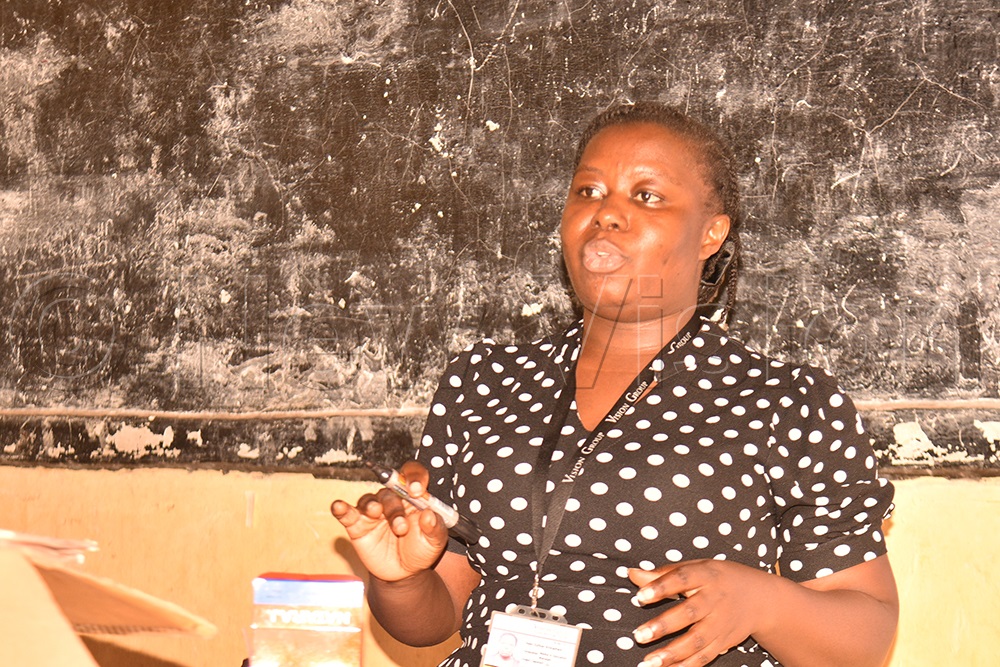 Esther Arinaitwe, Vision Group Newspaper in Education manager, training teachers in Napak to use Newspapers in Education. (Credit: Jacky Achan)