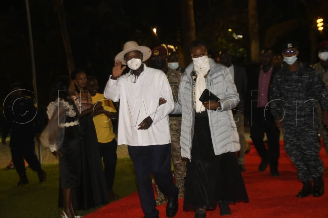President Yoweri Museveni and First Lady Janet Museveni arrive for the event.