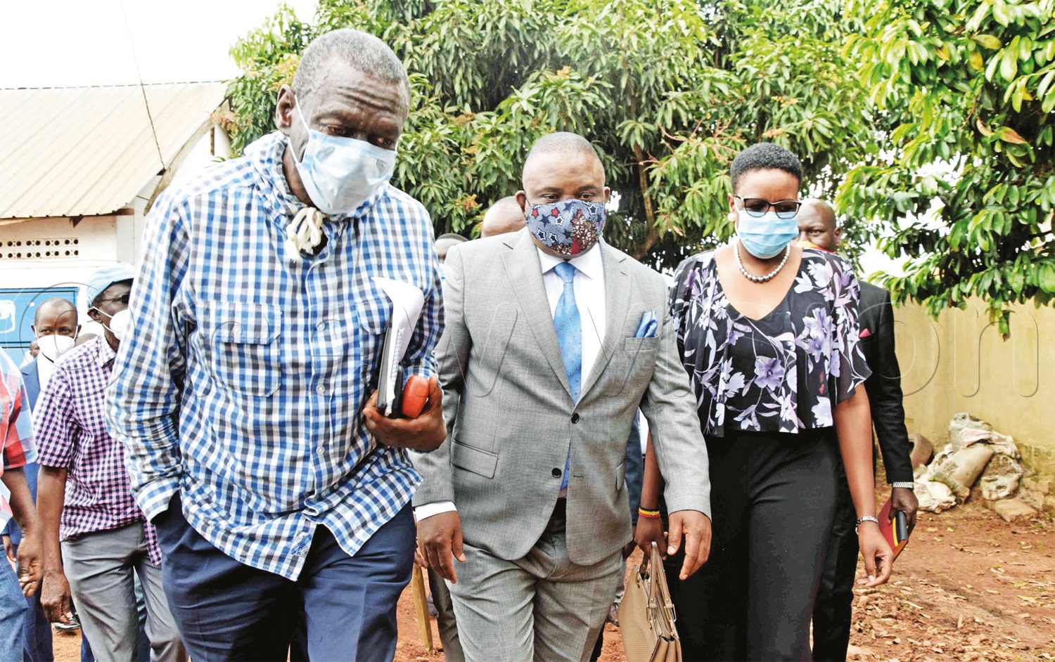 Besigye, Lukwago and his deputy, Doreen Nyanjura, arriving at the Justice Forum head offices in Mengo, Kampala last week for the launch of the People’s Front for Transition, the new pressure .group