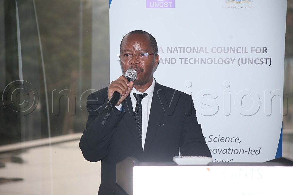 URSB commissioner for intellectual property Robert Mugabe during the national dialogue on intellectual property, technology transfer and research commercialisation held at Four Points by Sheraton on August 5. (Photos by Alfred Ochwo)