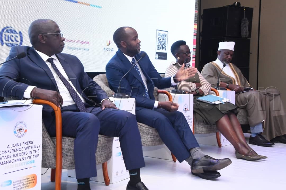 Panelists (L-R): Julius Mucunguzi, spokesperson of the EC, Dr Abudu-Sallam Waiswa, Head of litigation, prosecution and legal advisory UCC, CP Dinah Kyasiimire, Ag. Director Human Rights and Legal Services, Uganda Police Force and Sheikh Ali Waiswa, representing the Mufti of Uganda. (Credit: Mpalanyi Ssentongo)