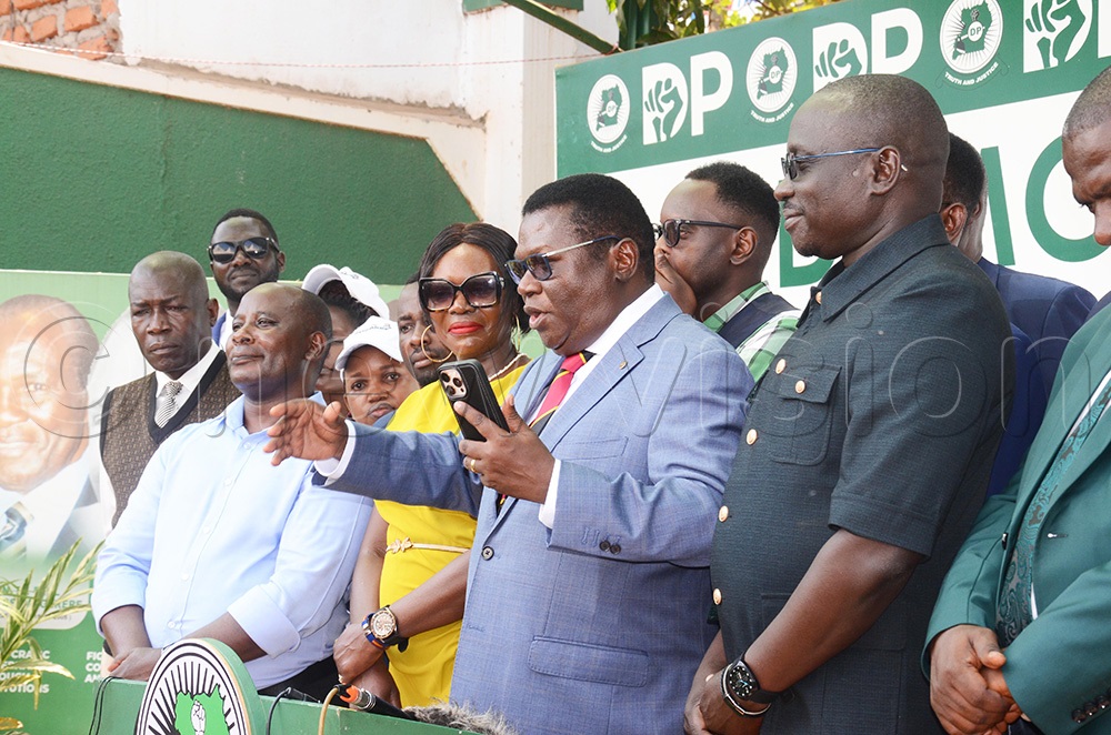 NobThe Laroo-pece Member of Parliament and the Justice and Constitutional Affairs Minister Nobert Mao addressing a press conference at DP Headquarters at Balintuma Road on Tuesday May 19, 2026. (Photo by Isaac Nuwagaba)
