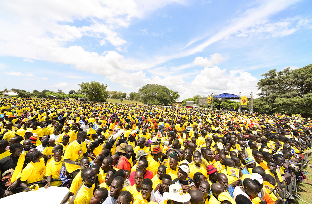 NRM supporter in Nakapiripirit came in large number to listen to the president's campaign address. (PPU)