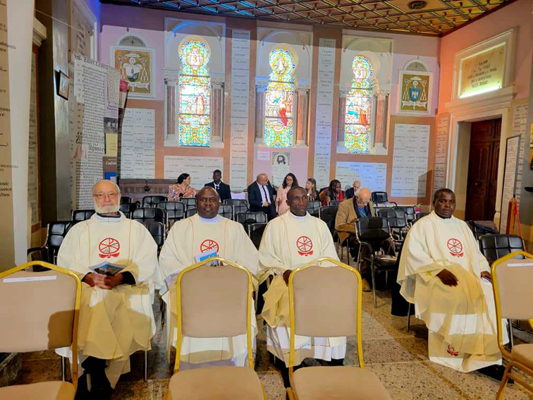 Uganda catholic clergy in Algeria. Some of the clergy from Masaka Diocese, Rev. Fr Alex Kiyimba, Fr Joseph Kamoga and Fr Mary Vienny Tamale of Masaka Diocese, who attended the papal holy mass at Basilica of Our Lady of Africa in Algiers. (Courtesy)