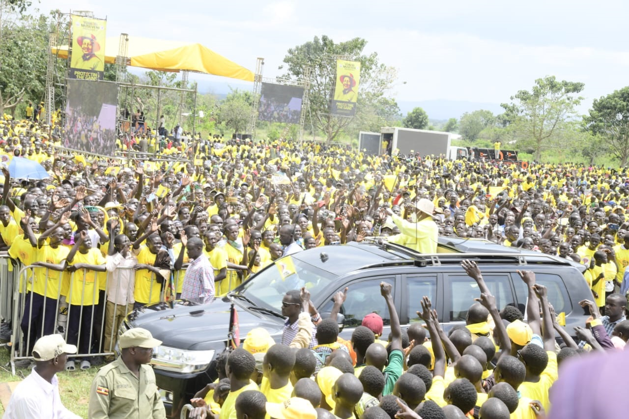 Museveni arrives for campaign rally in Karenga district. (File/New Vision/Eddie Ssejjoba)
