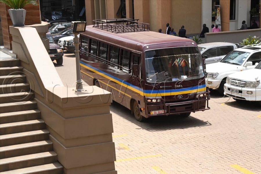 The Uganda Prisons bus in which Besigye and his co-accused travelled from Luzira Prison today.