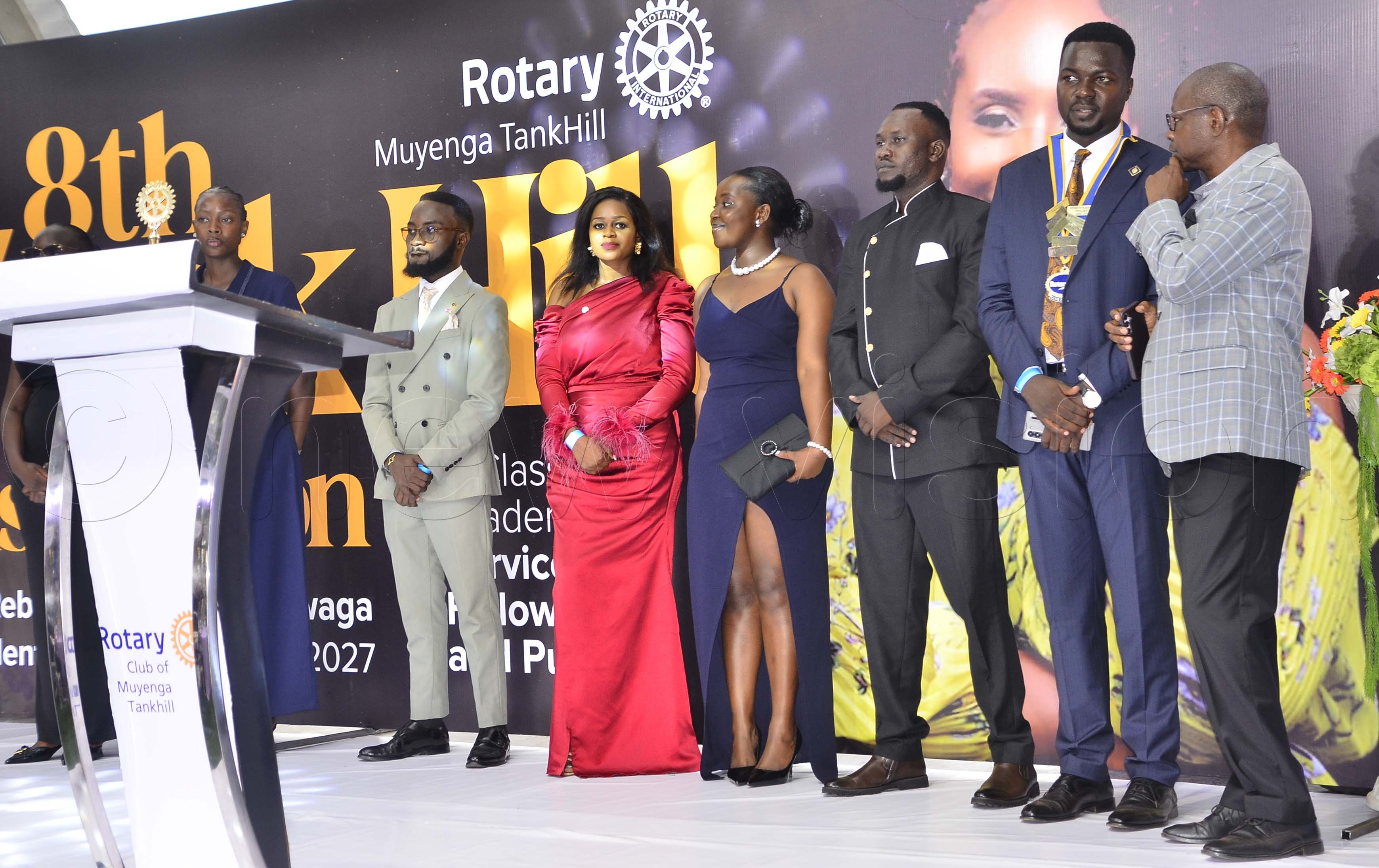 Kenneth Rubango, outgoing president of Rotary Club of Muyenga Tankhill with some of the new inducted Rotaract members during the installation of the 8th president of the Rotary Club of Muyenga Tank hill at Hotel International Muyenga on 6th June 2026. (Credit: Juliet Kasirye)
