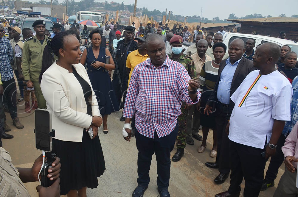 Barugahara, who was in Mbarara City on August 4, 2026, as part of his nationwide accountability campaign, visited the site to assess the damage and address traders. (Credit: Abdulkarim Ssengendo)