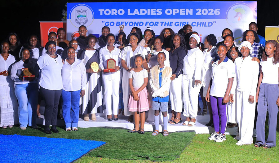 Lady golfers pose with Queen Rebecca Amoding-Rukidi (centre)  after the Tooro Ladies Open. Courtesy photo