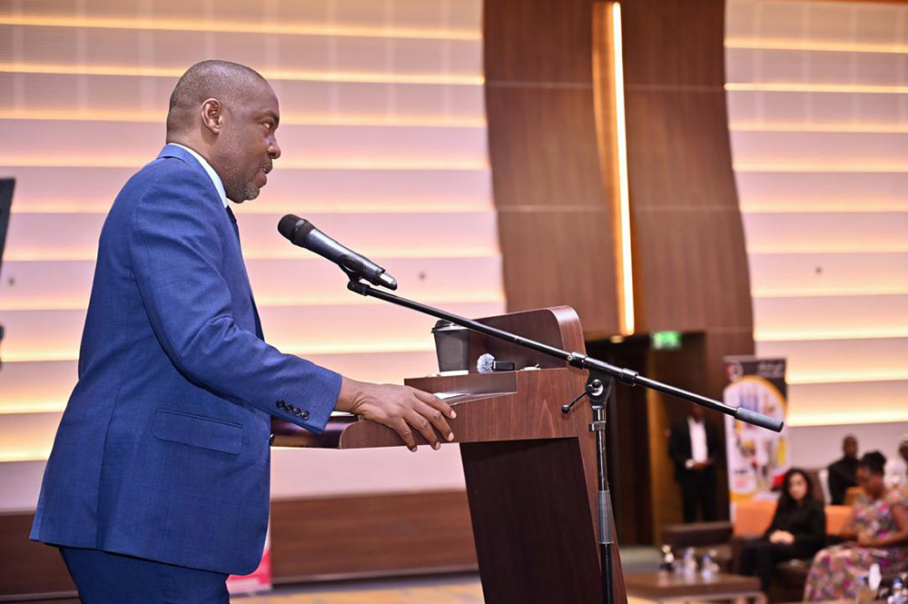 Ambassador Mohammed Baswari Kezaala, Uganda’s Deputy Head of Mission in Qatar, making his remarks during the 2nd Uganda–Qatar Diaspora Convention. (Credit: Uganda High Commission Qatar)