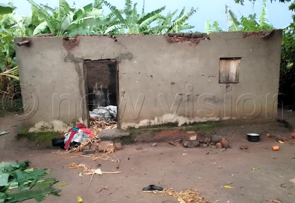 One of the destroyed houses by the heavy storm in Ajia Sub-County, Arua district, on Friday. (Credit: Robert Ariaka)