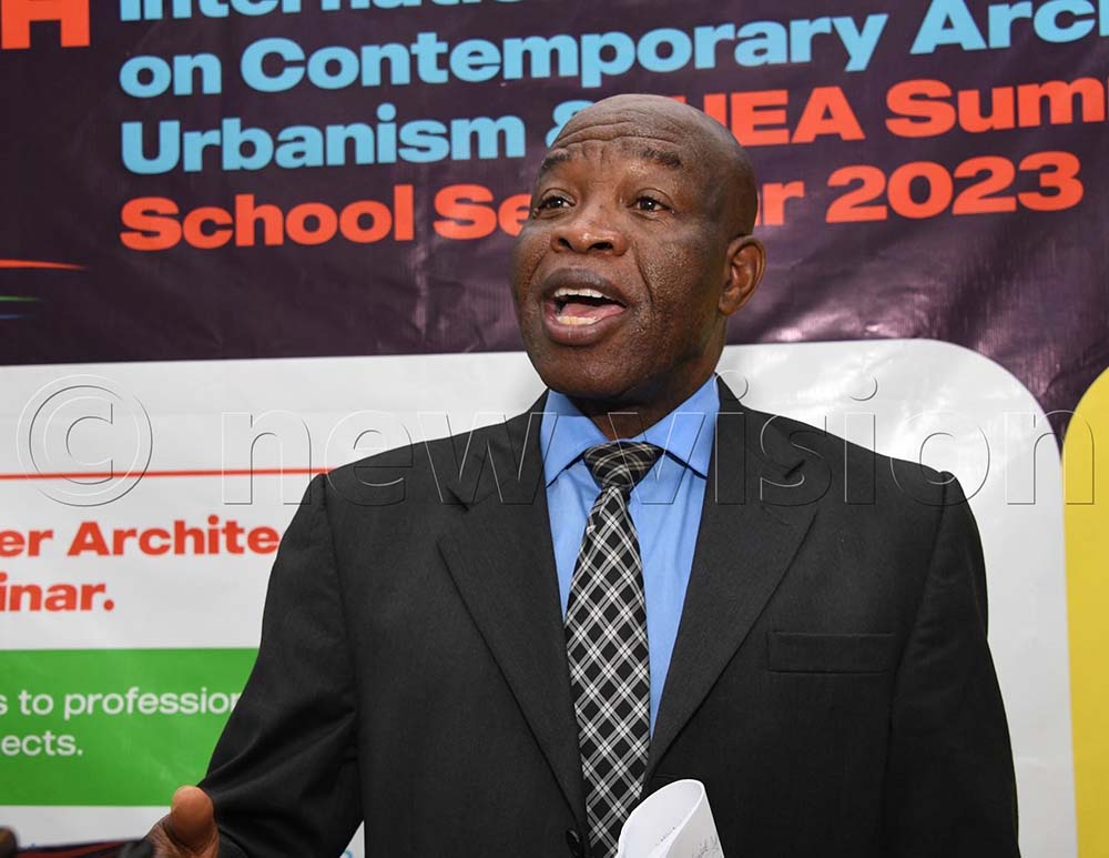 International University of East Africa (IUEA) Vice Chancellor Prof. Emeka Akaezuwa addressing the audience  during the 6th International Conference on Contemporary Architecture & Urbanism at IUEA campus in Kampala