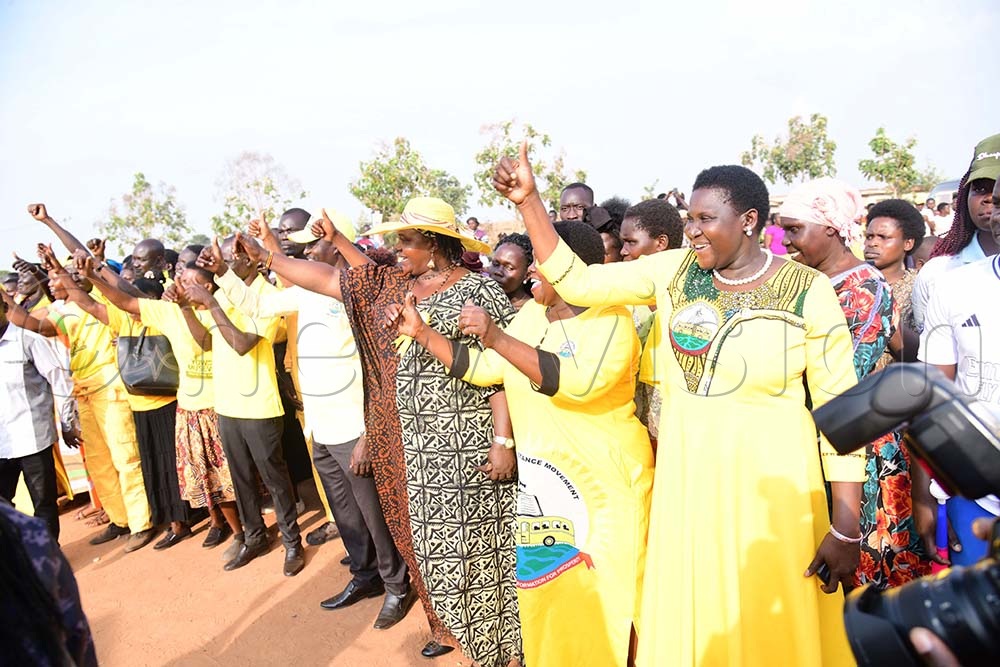 Happy NRM supporters of Soroti city west welcome Alupo to address a rally at Nakatunya Primary School on Tuesday. (Credit: Godfrey Ojore)
