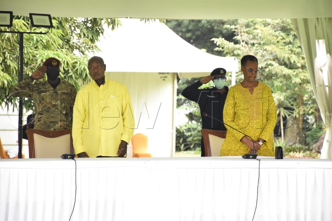 President Yoweri Museveni and First Lady and Minister of Education and Sports, Janet Museveni, during the NEC meeting.