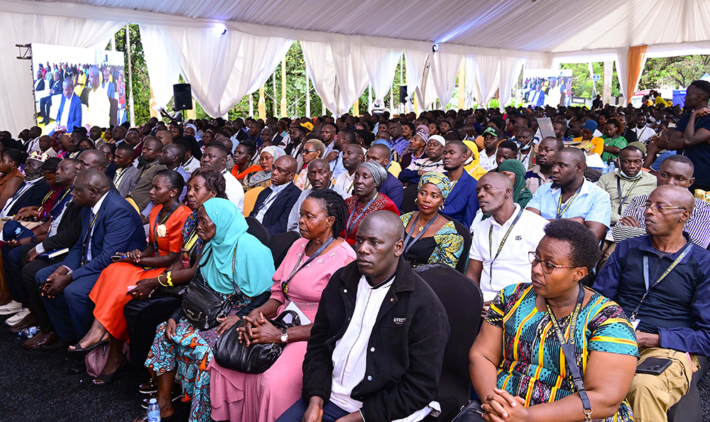 Members of the business community listening to President Museveni's address during the Kampala Business Forum at Serena Hotel in Kampala on Sunday. (PPU Photo)