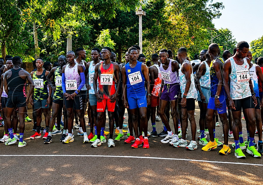 Male athletes lined up for 5km race in Tororo