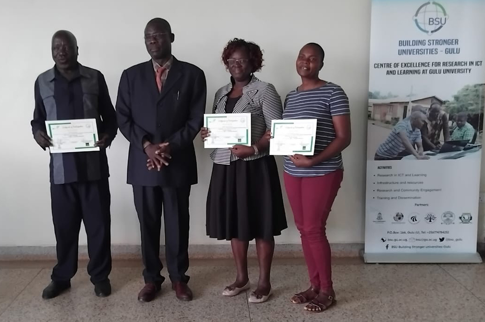 Prof. Openjuru and some of the individuals who were recognised for excelling at communicating research at Gulu University on Wednesday. (Courtesy)